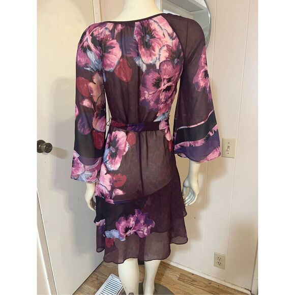 WHBM 3/4 Bell Sleeve Ruffle Kimono Inspired Floral Dress XS - Picture 6 of 9